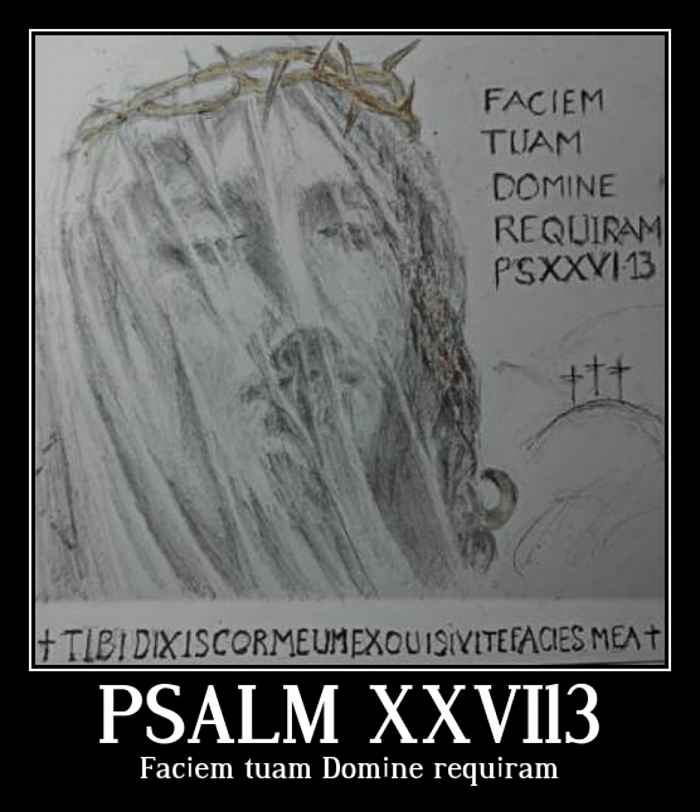 Psalm XXVI (XXVII) - 13. Faciem tuam Domine requiram. Mein Herz spricht von dir: Sucht mein Angesicht; und ich werde dein Angesicht suchen, Herr. biblehub.com/vul/psalms/27.htm