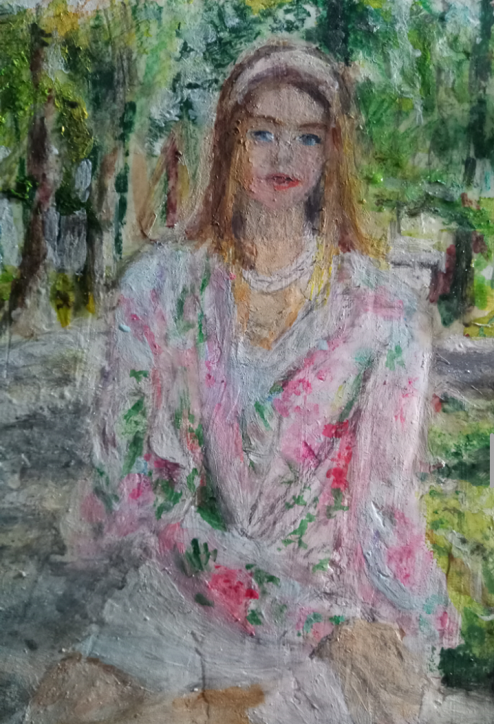 Porträt einer Jungen Frau im Wald. Acryl und Öil auf gipsbeschichtetem Karton. A5